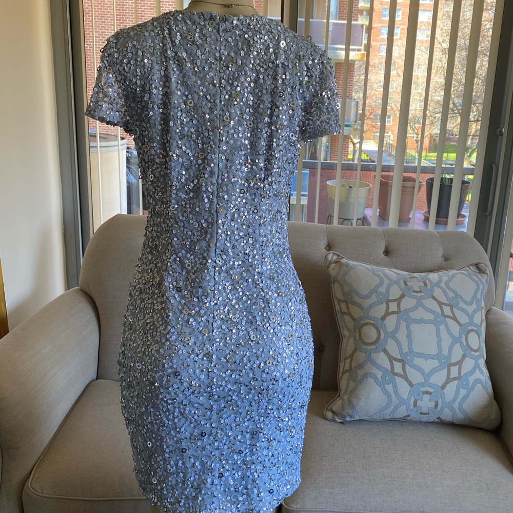 NWT Adrianna Papell Silver/ gray V-Neck Mini Dress Size 4. - Picture 3 of 12